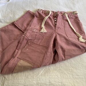 Free People Moxie Jeans in Pink stripes with paint splatter